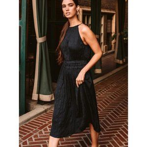Navy Halter Neck Dress with Keyhole Back